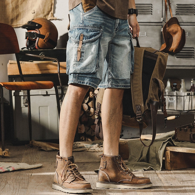 Denim Retro Cargo Shorts - 202306010008_BAS