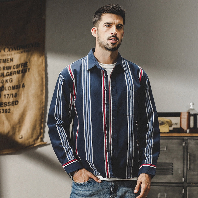 Harbor Stripe Tweed Shirt - 2023090213_NAVY