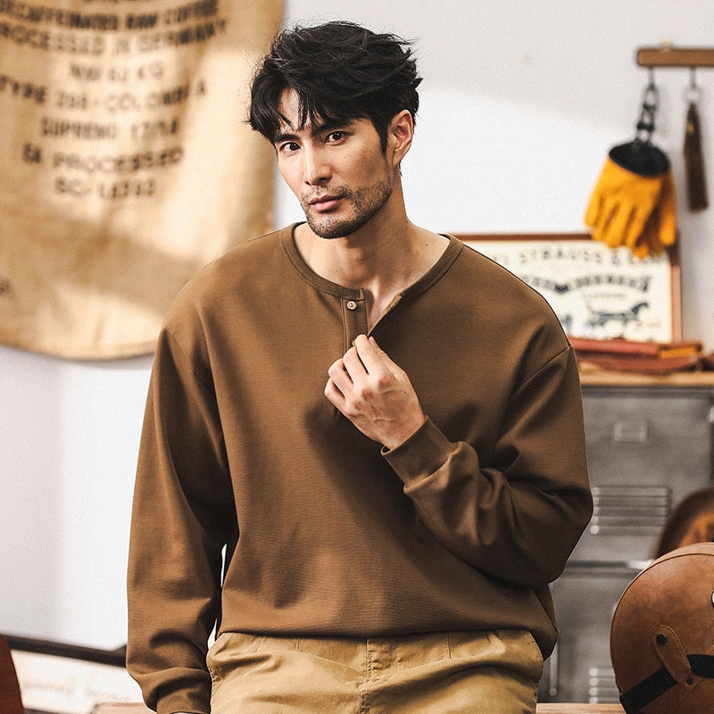 Rugged Winter Henley T Shirt - C2024090716_KHAKI