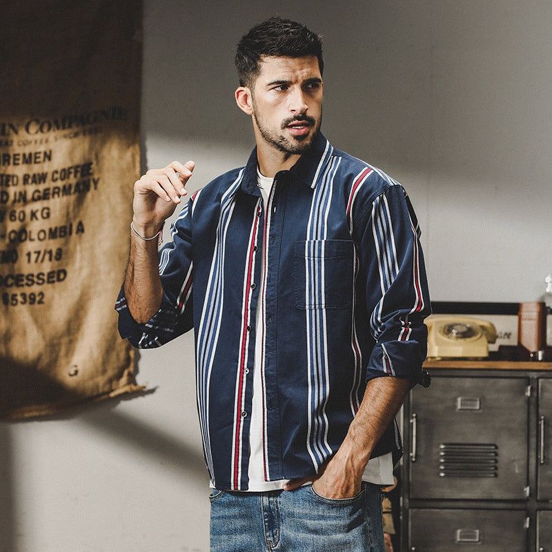 Harbor Stripe Tweed Shirt - 2023090213_NAVY