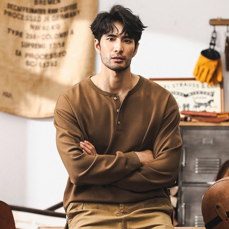 Rugged Winter Henley T Shirt - C2024090716_KHAKI