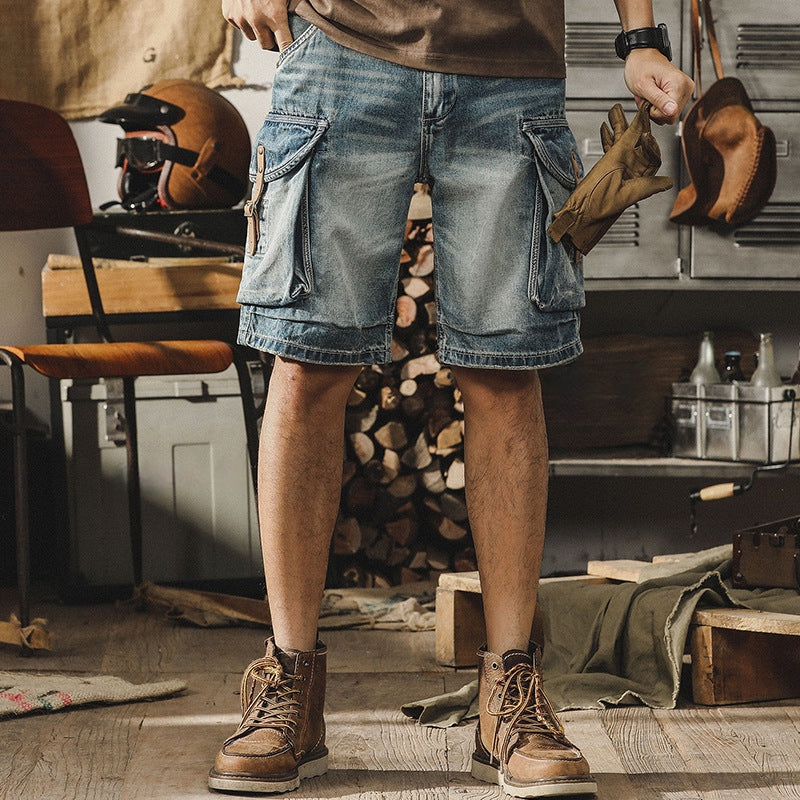 Denim Retro Cargo Shorts - 202306010008_BAS