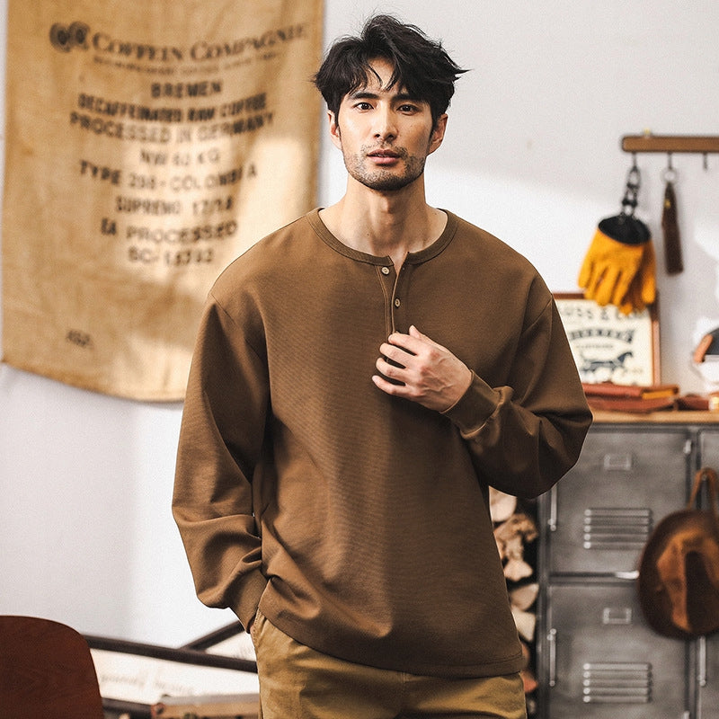 Rugged Winter Henley T Shirt - C2024090716_KHAKI