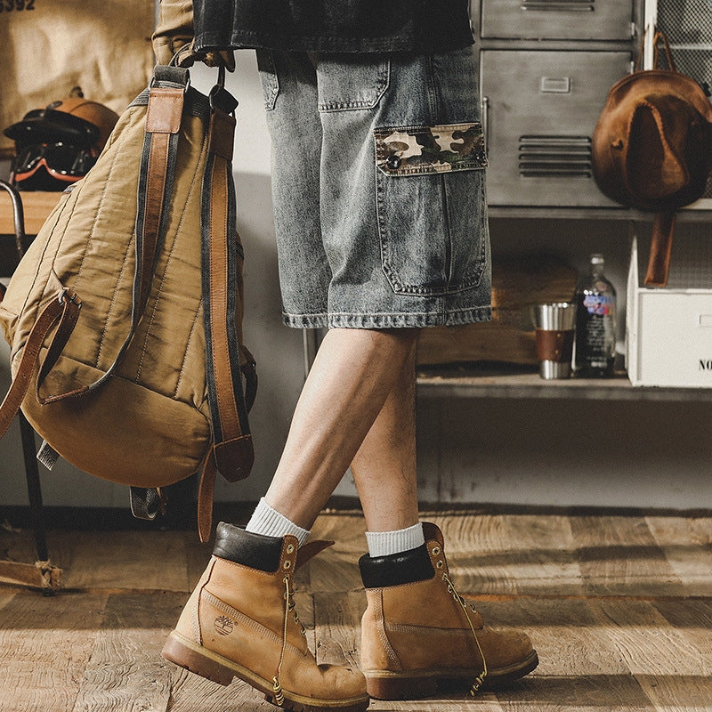 Camo Accent Denim Cargo Shorts