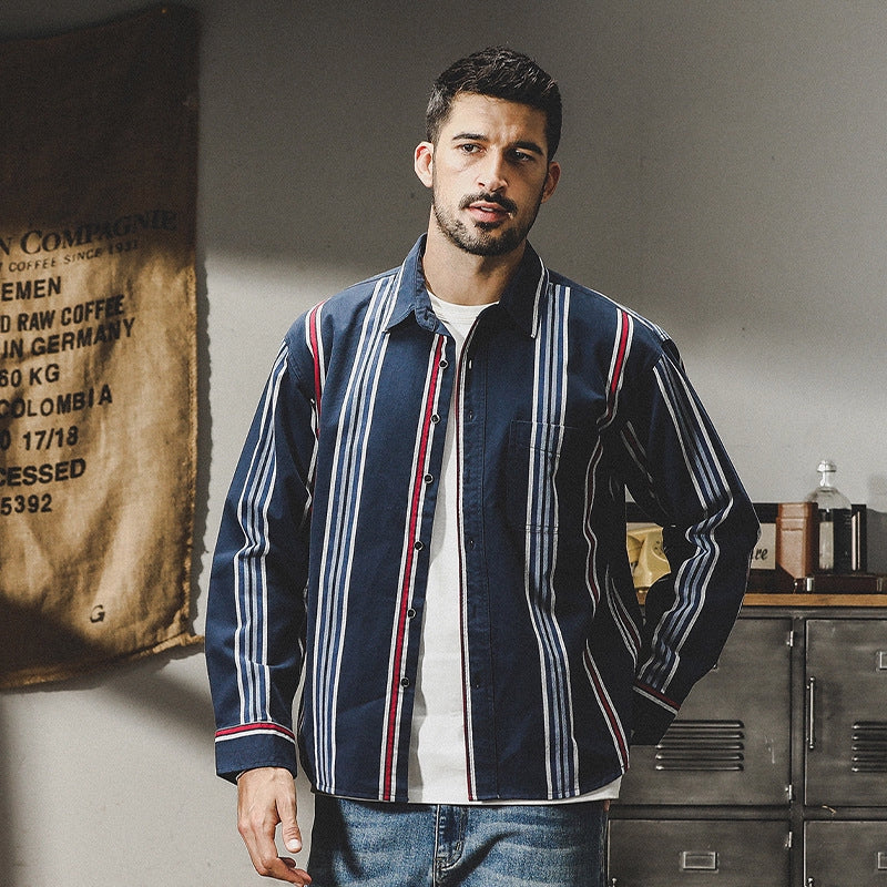 Harbor Stripe Tweed Shirt - 2023090213_NAVY