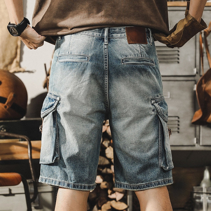 Denim Retro Cargo Shorts - 202306010008_BAS