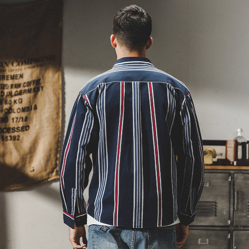 Harbor Stripe Tweed Shirt - 2023090213_NAVY