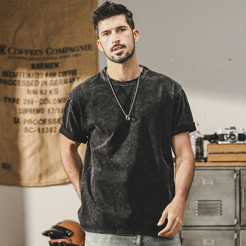 Vintage Wash Charcoal Black Crew Tee - 202307060002_BLA