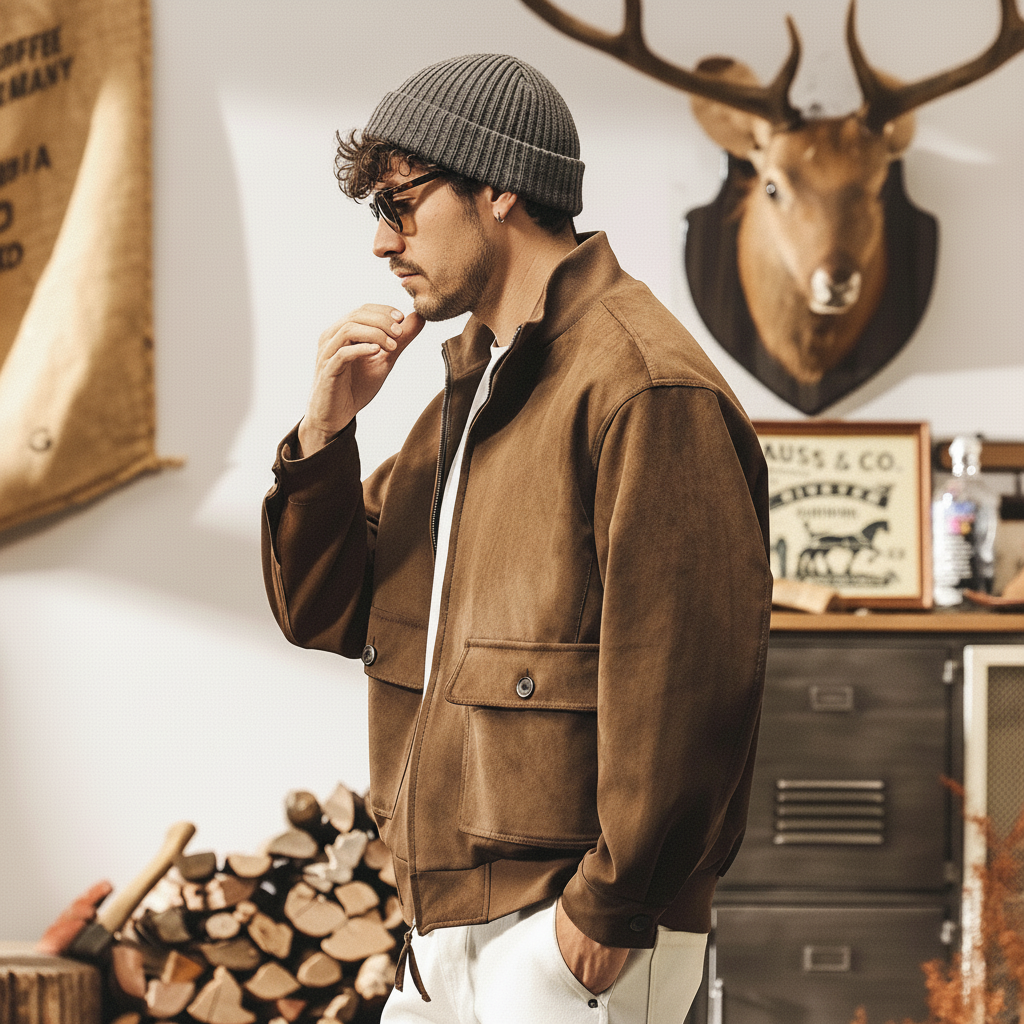 Suede Mocha Bomber Jacket