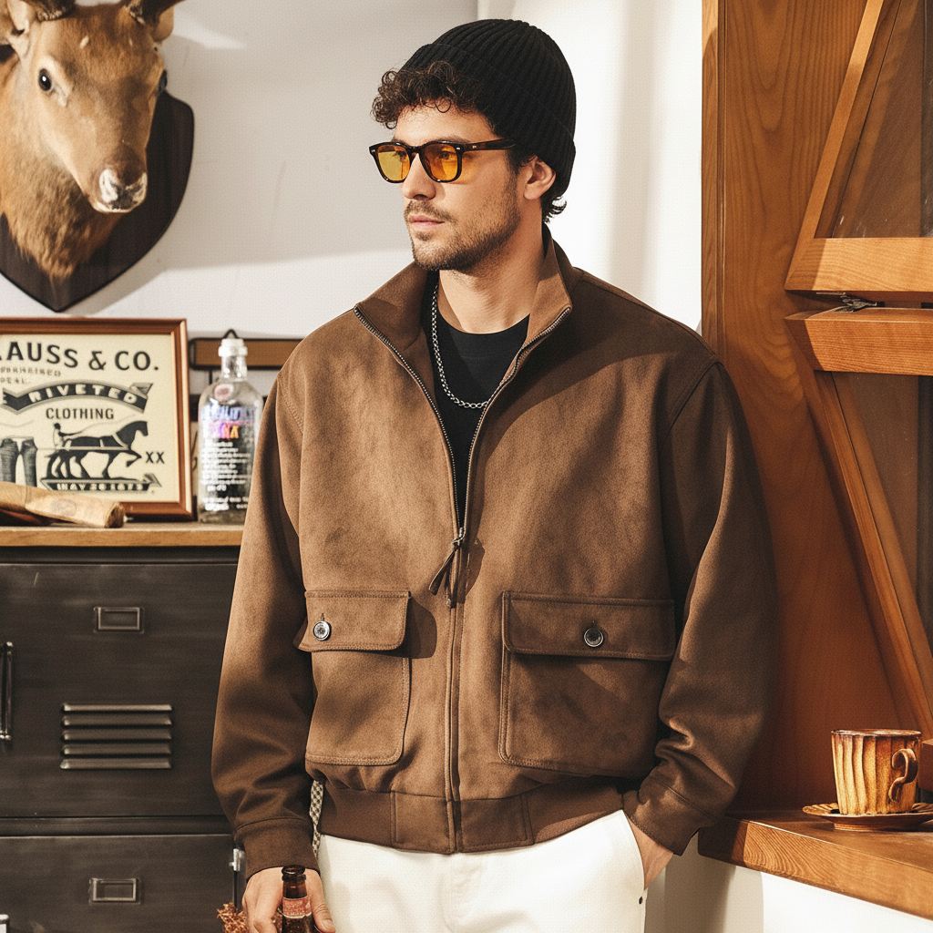 Suede Mocha Bomber Jacket