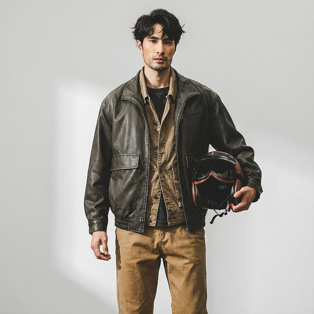 Maverick Moto Jacket in Grey Green