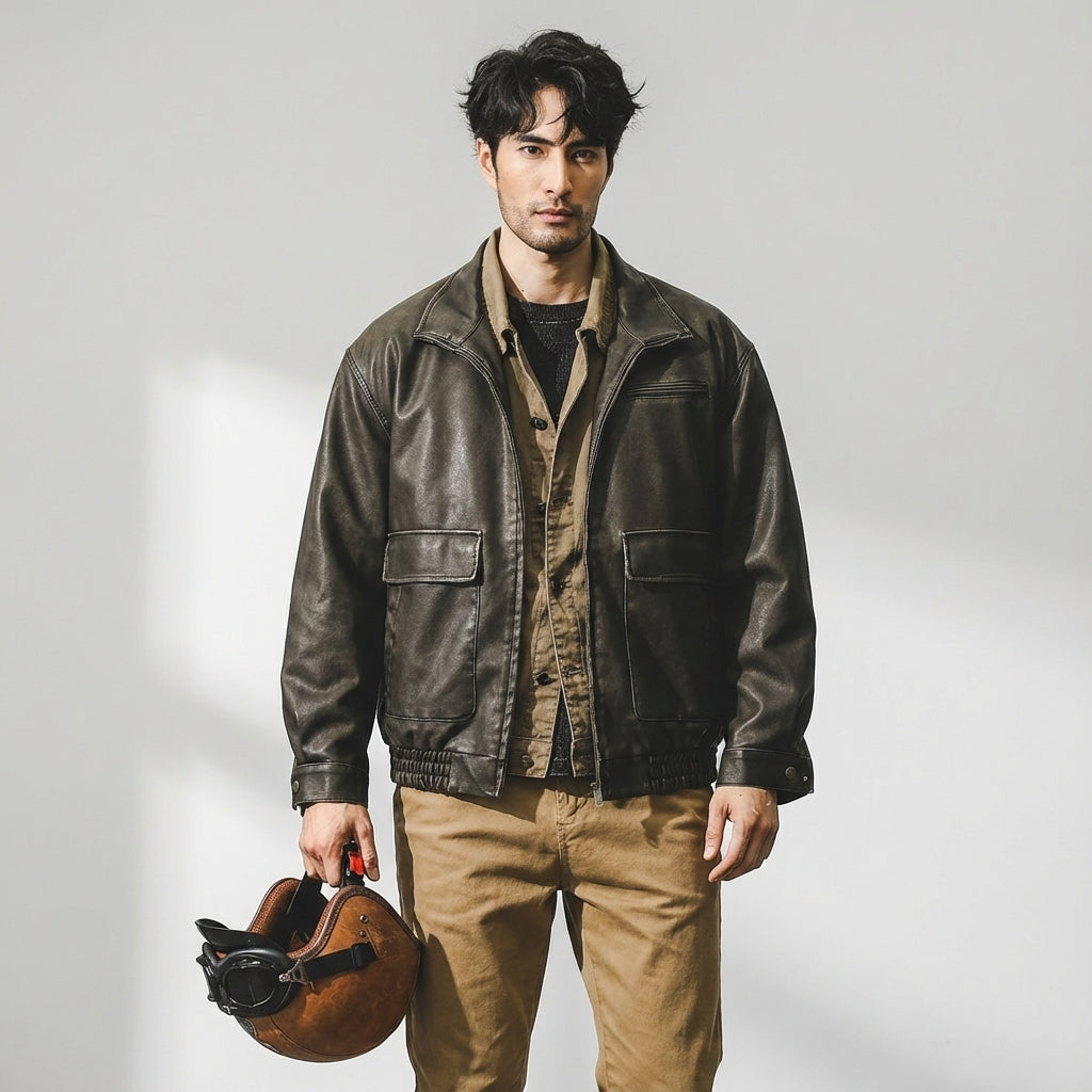 Maverick Moto Jacket in Grey Green