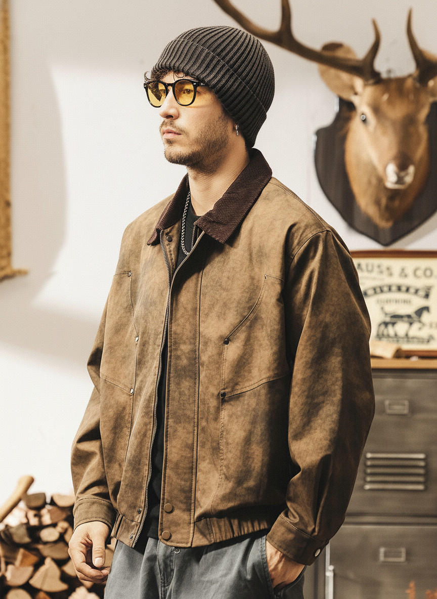 Worn Suede Corduroy Collar Jacket