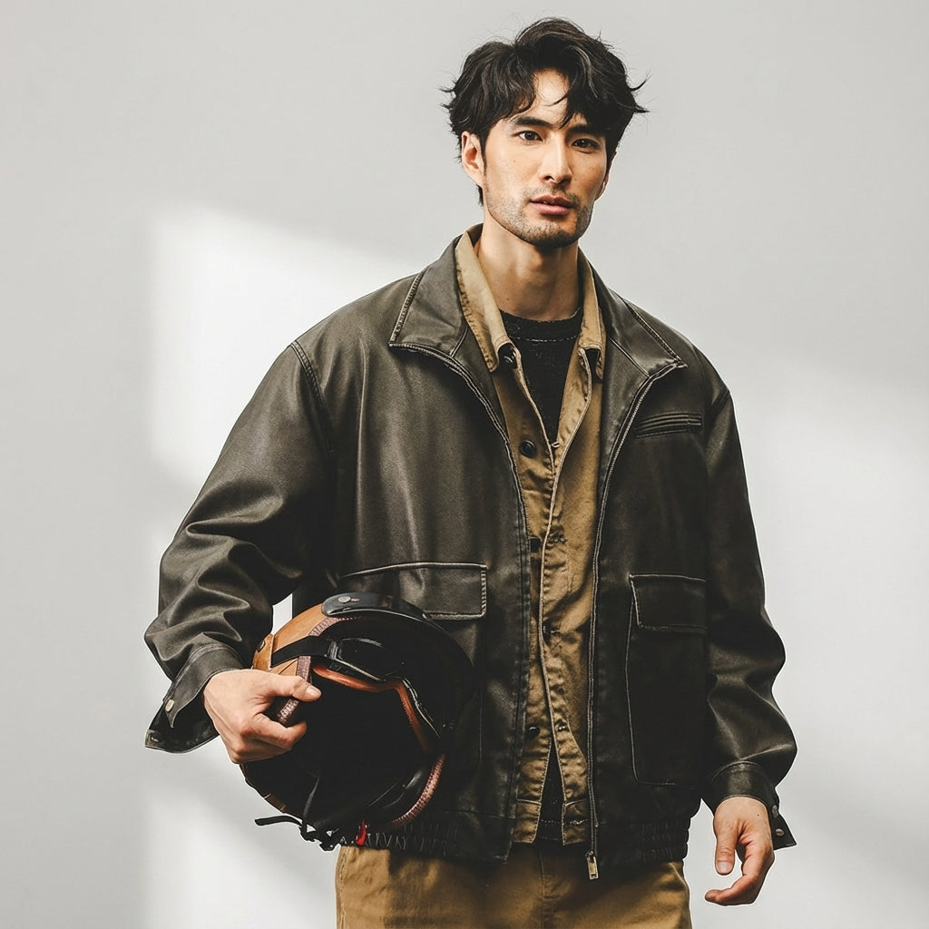 Maverick Moto Jacket in Grey Green