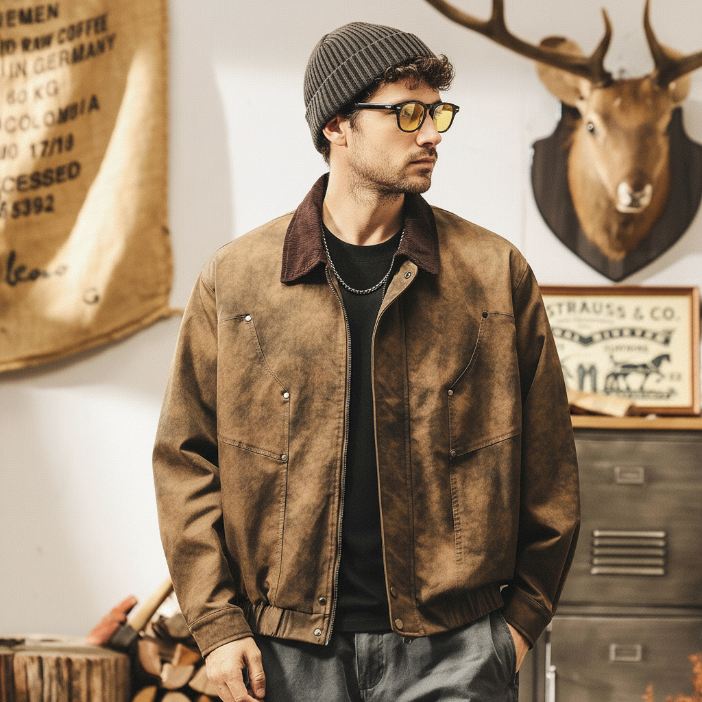 Worn Suede Corduroy Collar Jacket