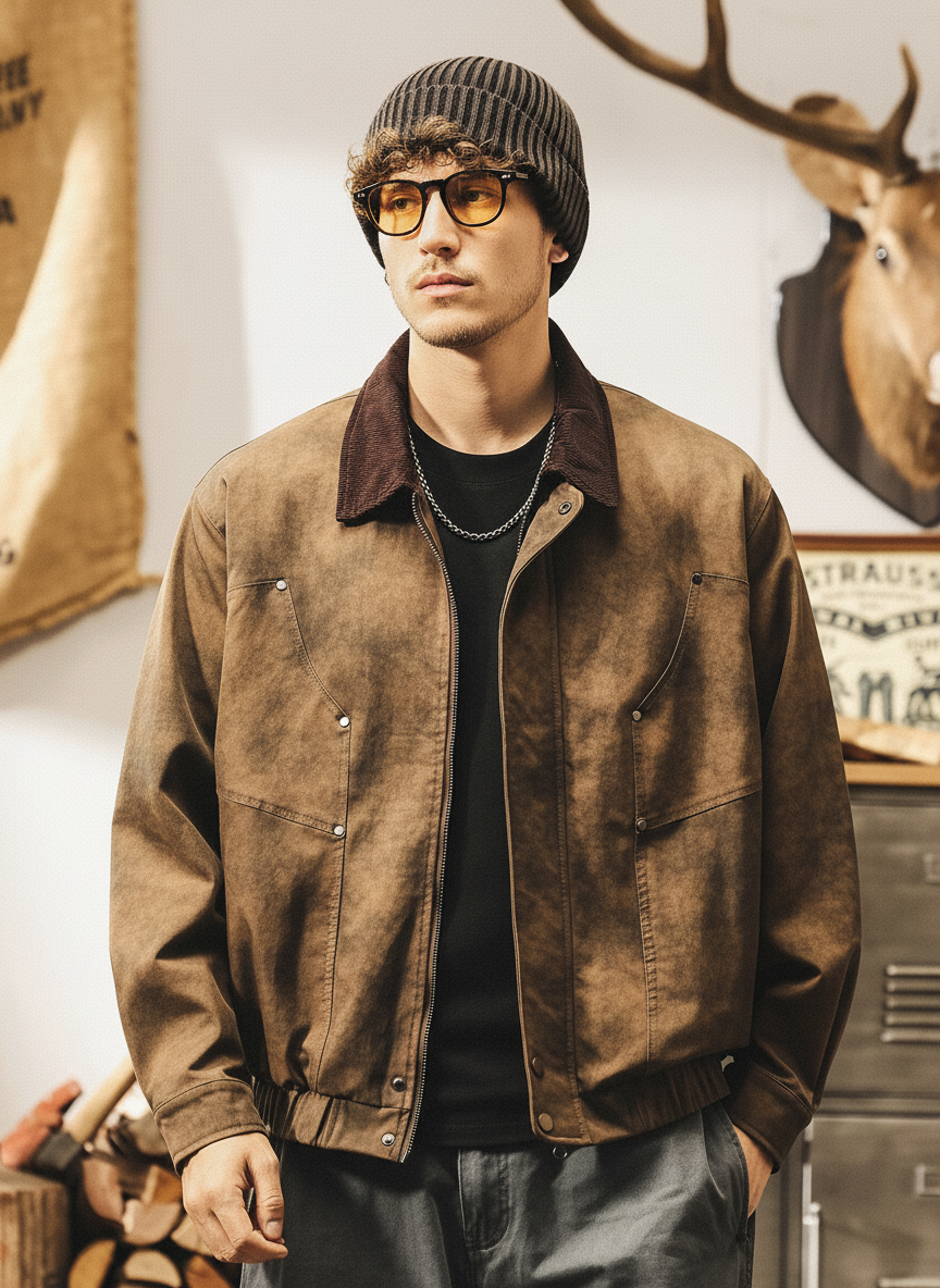 Worn Suede Corduroy Collar Jacket