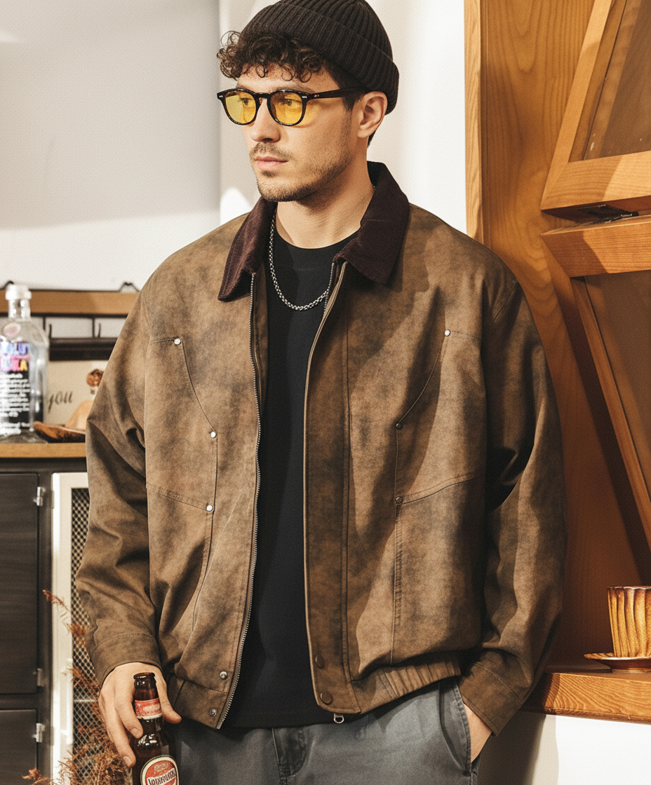 Worn Suede Corduroy Collar Jacket