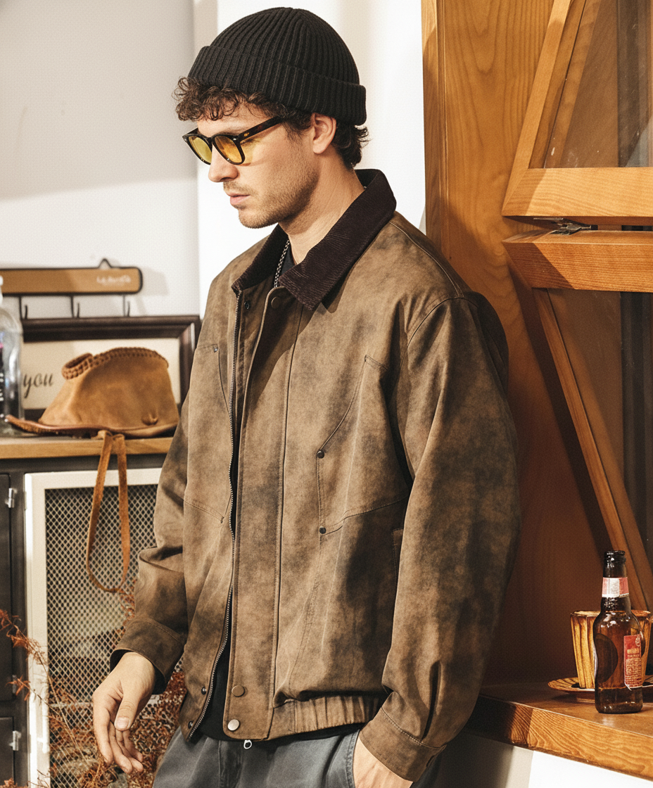 Worn Suede Corduroy Collar Jacket