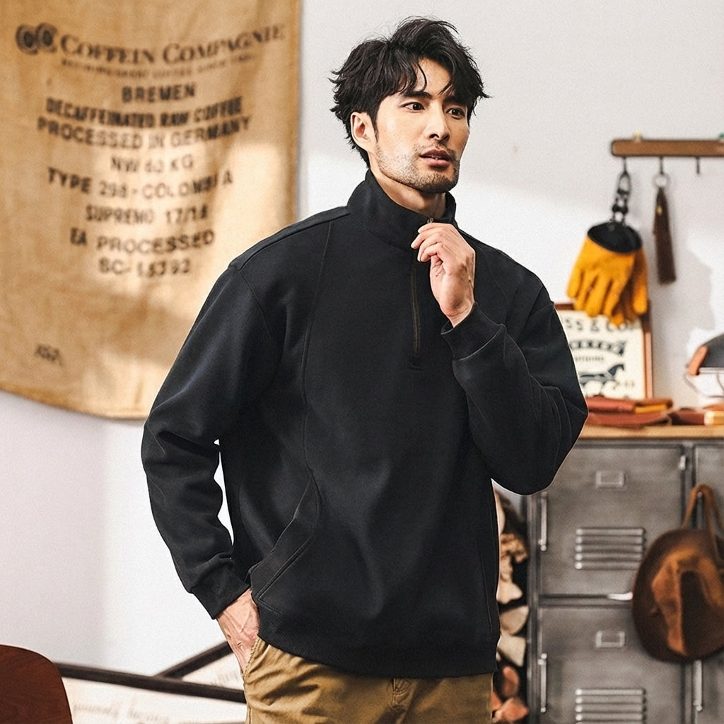 Half-Zip Fleece 380 GSM Jacket in Black