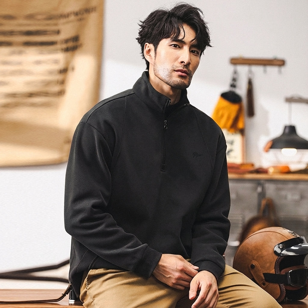 Half-Zip Fleece 380 GSM Jacket in Black – T.H.E.N.D : Rugged Luxury