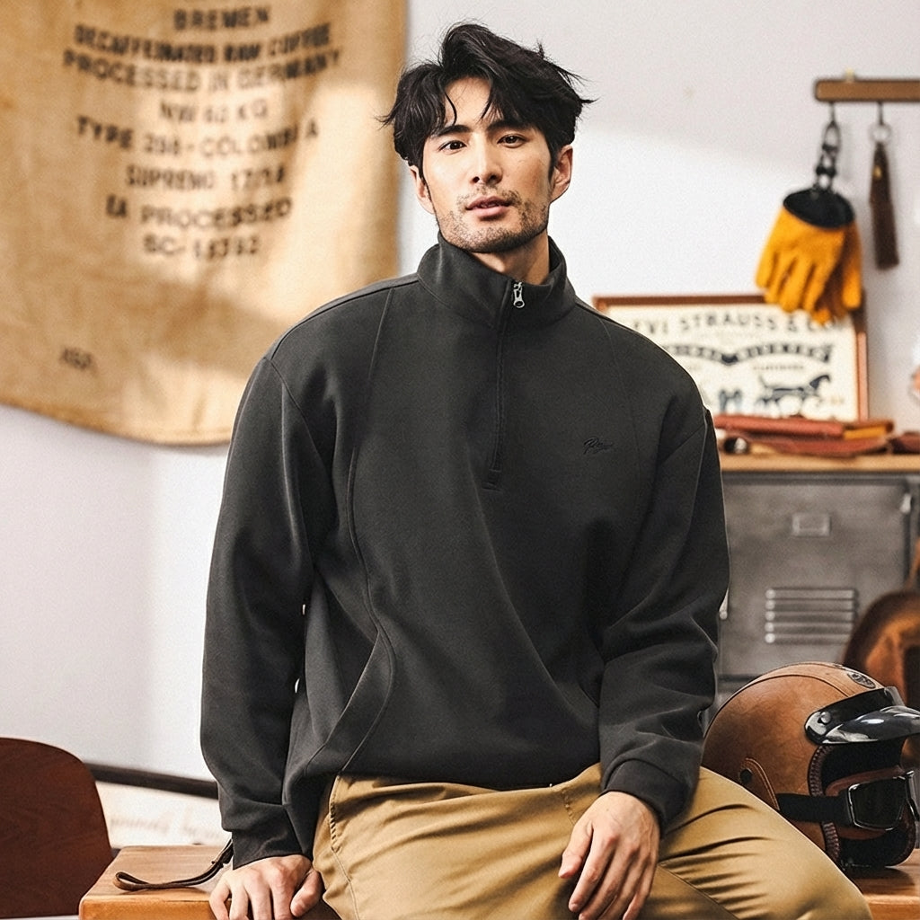 Half-Zip Fleece 380 GSM Jacket IN Dark Gray